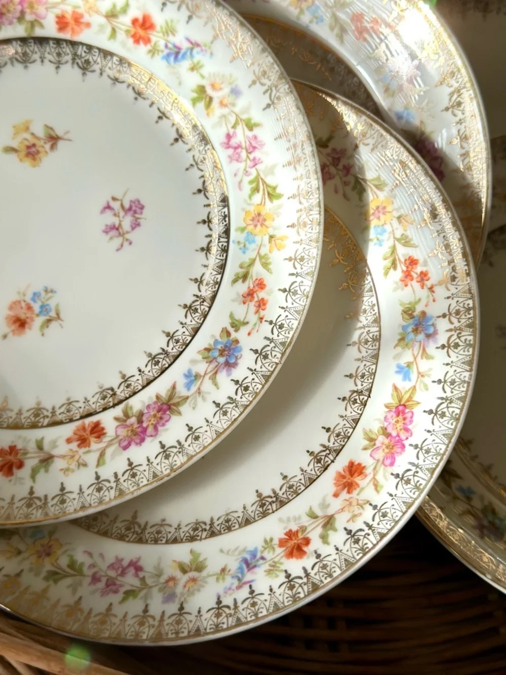 Antique C.T. Germany Floral B and B Plates Set 12 Gold Gilt Victorian Porcelain